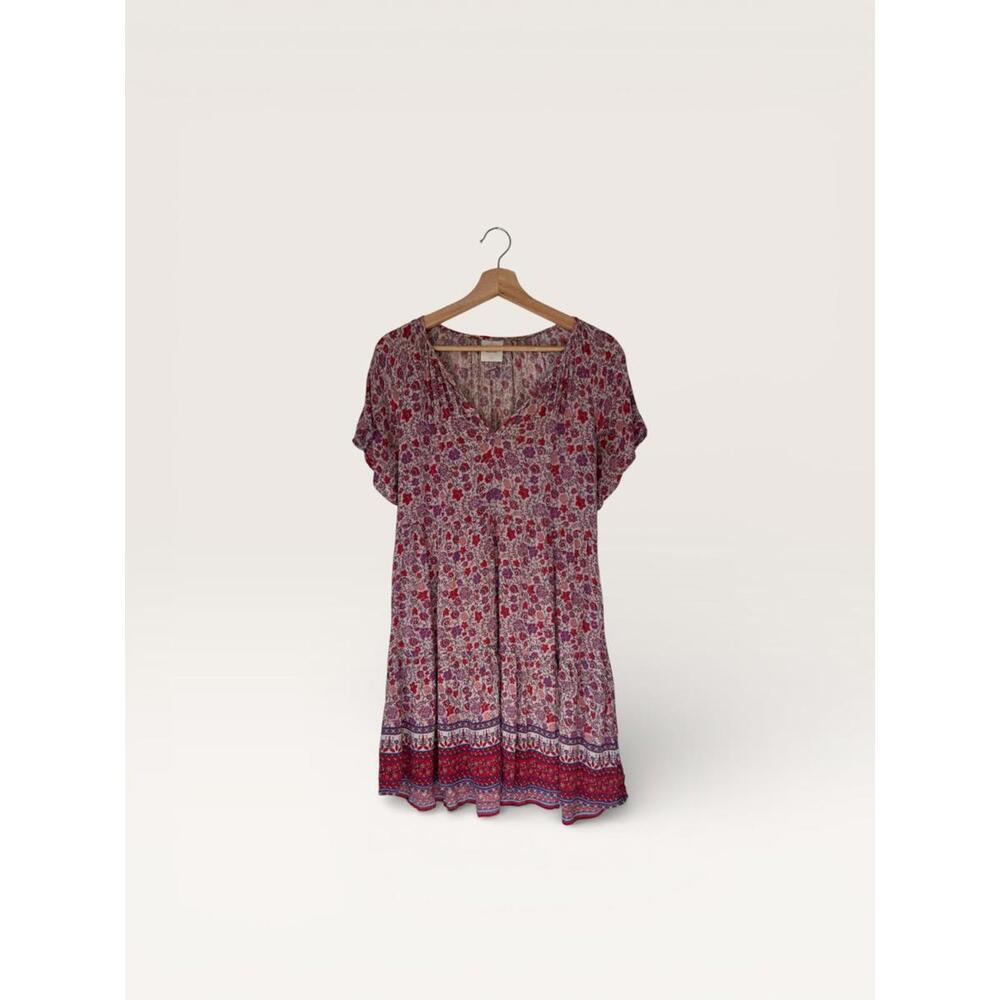 Boho Knot Rose Floral Print Short Sleeve Dress